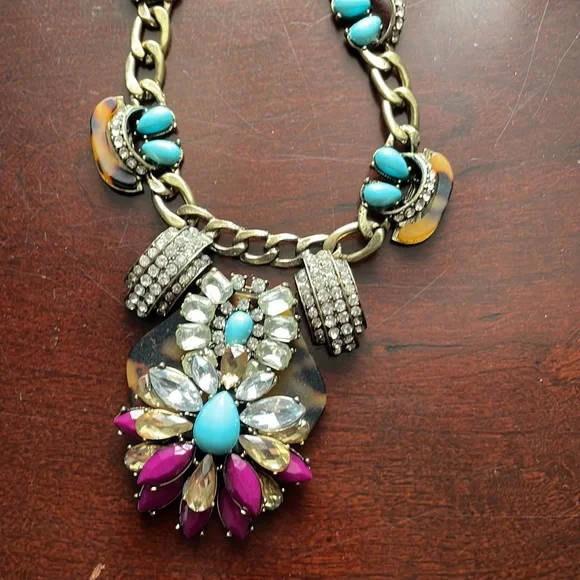 Jcrew tortoise turquoise statement necklace NEW - Picture 3 of 6
